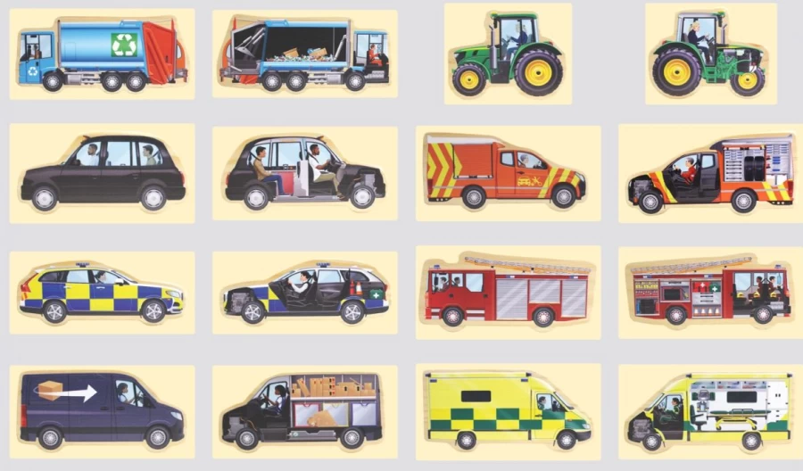 Yellow Door Wooden Resources | Look Inside Community Vehicles Wooden Play Set